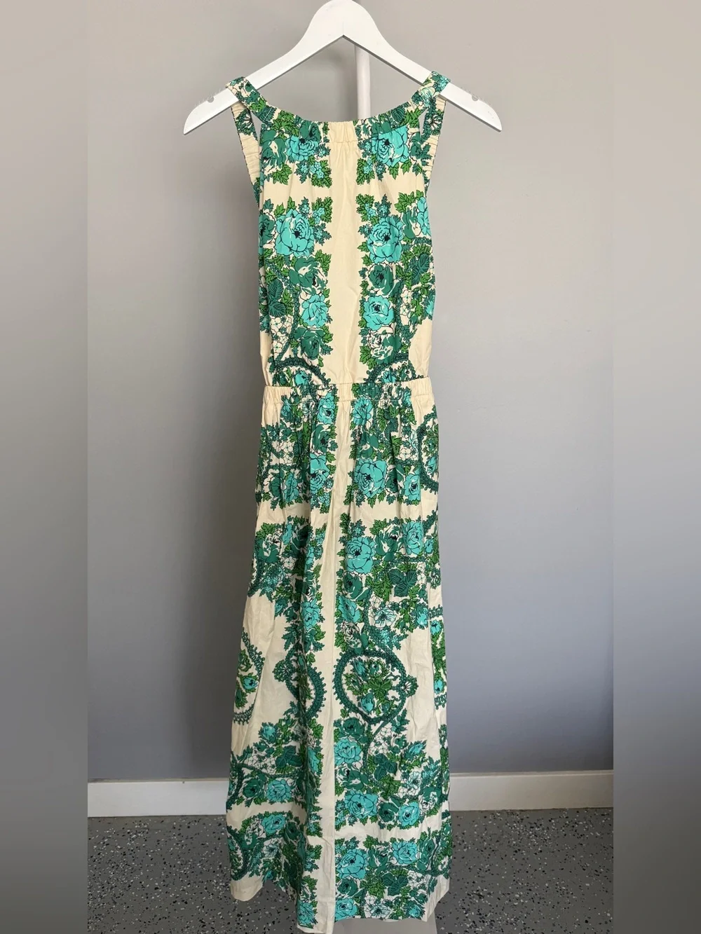 Cara Cara Colomba Dress Teal Floral Topiary Large $595